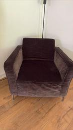 In nette staat 2 stuks donkerbruin velours fauteuils, Ophalen, Gebruikt, Eenpersoons, 75 tot 100 cm