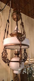 Antieke hang olielamp met zeilbootjes erg mooie en gave lamp, Antiek en Kunst, Ophalen