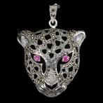 Grote nieuwe zilveren TIJGER hanger + Robijn - 16,43 gram, Verzenden, Nieuw, Met edelsteen, Zilver