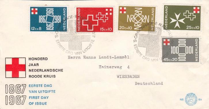 Eerstedagenvelop-1967- E86- 100 Jaar Rode Kruis  (889-893), Postzegels en Munten, Postzegels | Eerstedagenveloppen, Beschreven