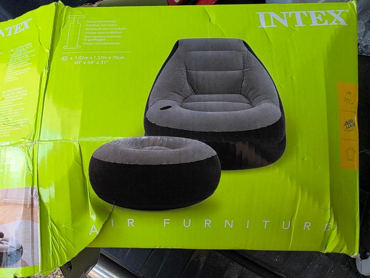 Intex Zitzakstoel met Voetenbank -, Huis en Inrichting, Zitzakken, Nieuw, Zitzakstoel, Grijs, Ophalen of Verzenden