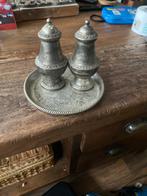 Zout- en peperstel met dienblad antiek old zilver stellentje, Antiek en Kunst, Ophalen