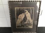 Litho Tini van Doornik. Twee zilverreigers. Gesigneerd., Antiek en Kunst, Ophalen of Verzenden