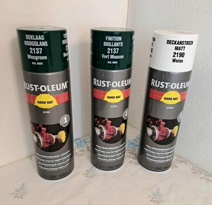 3 - Rust-Oleum Hard Hat Verf deklaag GLANZENDE AFWERKING, Doe-het-zelf en Verbouw, Verf, Beits en Lak, Zo goed als nieuw, Ophalen of Verzenden