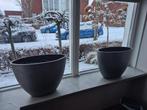 Grijze ovale bloempotten - set van 2, Tuin en Terras, Bloembakken en Plantenbakken, Ophalen, Kunststof, Minder dan 30 cm, Minder dan 60 cm