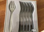 Taartvorkjes 12 stuks, Gebruikt, Ophalen of Verzenden, Rvs of Chroom, Vaatwasserbestendig