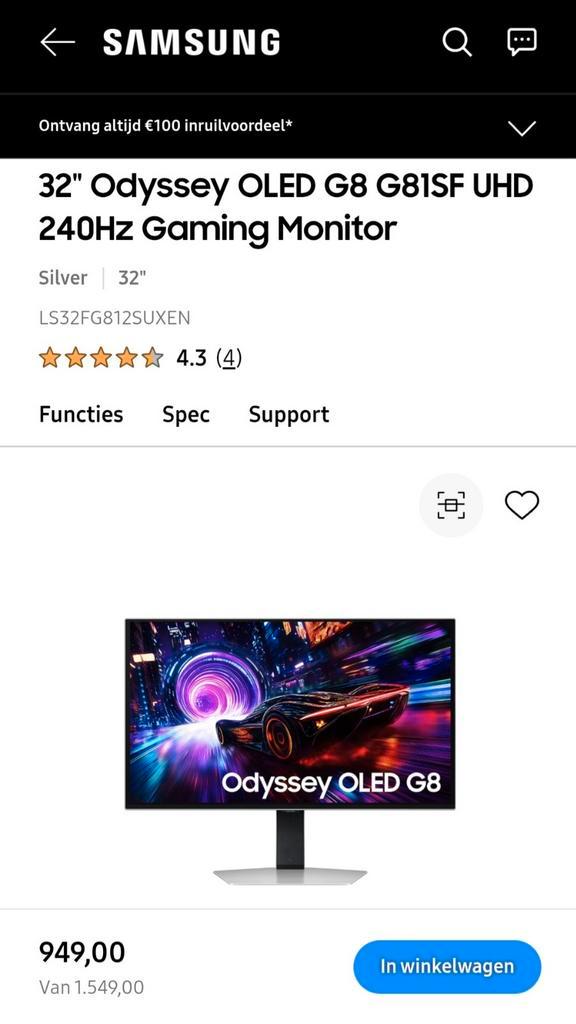Odyssey OLED G8 G81SF 32" UHD 240Hz - Nieuw!, Computers en Software, Monitoren, Nieuw, 201 Hz of meer, Gaming, Ultra HD (4K), Minder dan 1 ms