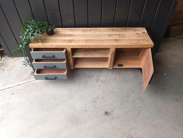 Mangohouten tv meubel stalen poten kastje hout 3 laatjes  beschikbaar voor biedingen