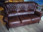 BRUIN LEDEREN 3 ZITS BANK MET LOSSE KUSSENS, Huis en Inrichting, Ophalen, Gebruikt, Minder dan 75 cm, 150 tot 200 cm