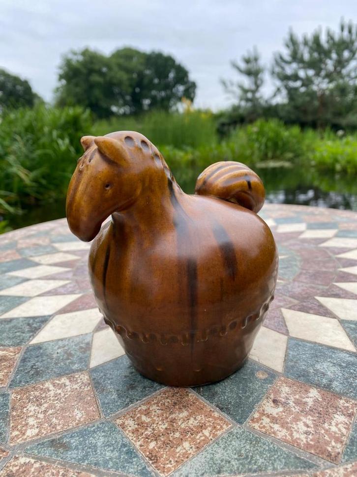 Vintage Keramische Spaarpot Paard Bruin Aardewerk Decoratie, Antiek en Kunst, Antiek | Keramiek en Aardewerk, Ophalen of Verzenden