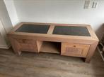 Massief eiken tv-meubel / dressoir met natuursteen blad, Ophalen, 150 tot 200 cm, Zo goed als nieuw, Minder dan 100 cm