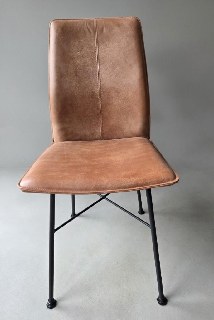 Eetkamerstoelen, Huis en Inrichting, Stoelen, Gebruikt, Vijf, Zes of meer stoelen, Leer, Metaal, Bruin, Ophalen