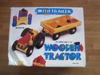 Houten tractor met aanhanger en bouwstenen NIEUW, Ophalen of Verzenden, Nieuw, Duw- of Trekspeelgoed