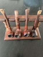 Rook Pijpen (4 stuks) op een houten pijpenrek, Verzamelen, Gebruikt, (Water)pijp, Verzenden