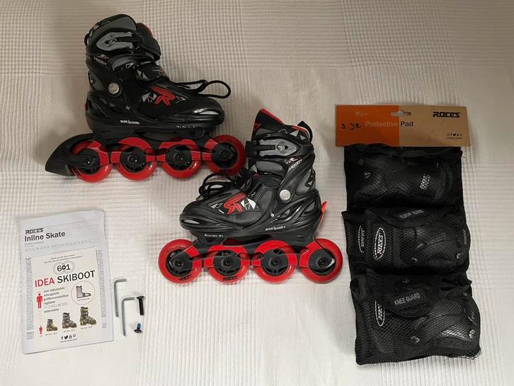 Roces Inline Skates , maat 30-35, zwart/rood + bescherming, Sport en Fitness, Skeelers, Gebruikt, Inline skates 4 wielen, Roces
