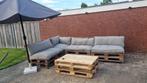 Pallet loungeset met wieltjes, nieuwe kussens., Tuin en Terras, Tuinsets en Loungesets, Ophalen, Zo goed als nieuw