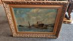 ROTTERDAMS MAASHAVENGEZICHT JAREN 60 OLIEVERF OP DOEK 75X55, Antiek en Kunst, Kunst | Schilderijen | Klassiek, Ophalen