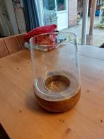 Windlicht op acaciavoet, Huis en Inrichting, Woonaccessoires | Kandelaars en Kaarsen, Ophalen, Zo goed als nieuw, Overige materialen