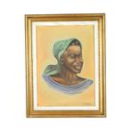 Authentiek Vintage Schilderij Portret op Doek Vrouw Congo 58, Antiek en Kunst, Kunst | Schilderijen | Klassiek, Ophalen of Verzenden