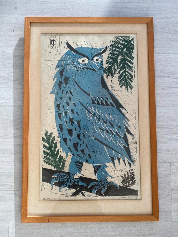 De Blauwe Uil van Jeanne Oosting, Antiek en Kunst, Kunst | Litho's en Zeefdrukken, Ophalen of Verzenden