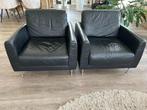 2 Stuks Zwart Lederen fauteuils, Huis en Inrichting, Fauteuils, Ophalen, Gebruikt, 75 tot 100 cm, Leer