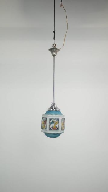 Vintage voornamelijk blauwe Art Deco design hanglamp beschikbaar voor biedingen