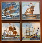 4 tegels met oude schepen, Ophalen of Verzenden