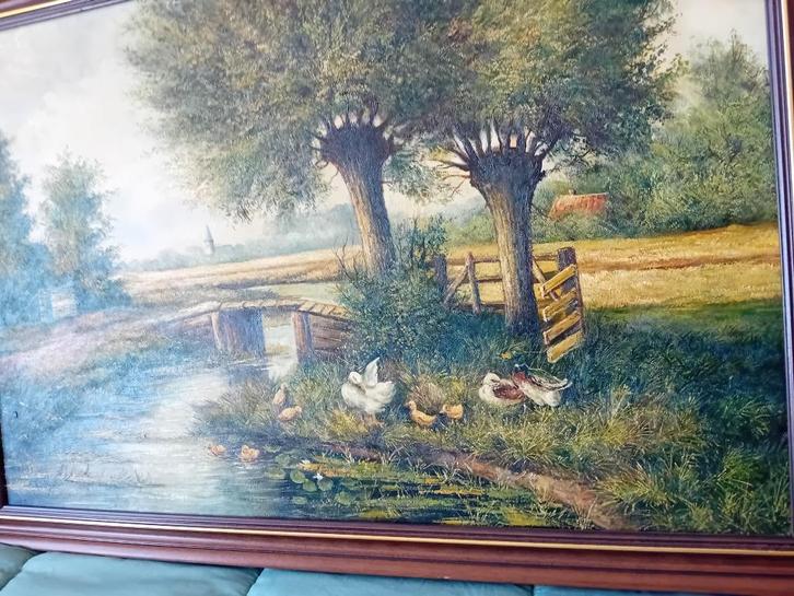 een mooi  landschap schilderij met eenden., Antiek en Kunst, Kunst | Schilderijen | Klassiek, Ophalen