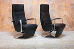 ZGAN 2 zwarte leren Topform design draai / relaxfauteuils, Ophalen, Design, 75 tot 100 cm, Zo goed als nieuw