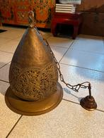Prachtige koperen hanglamp met uitgesneden motieven., Verzenden, Minder dan 50 cm