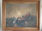 Haven aan de Zuiderzee maritiem olieverf  schilderij, Antiek en Kunst, Ophalen of Verzenden