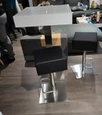 Leuke design set RVS Bartafel met 2 krukken, 2 krukken, Ophalen, Zo goed als nieuw, In hoogte verstelbaar