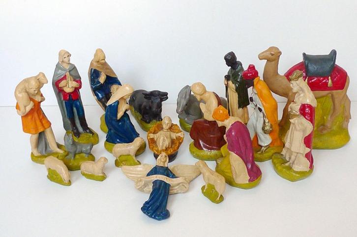 Antieke gipsen kerstgroep 1920 (oude kerststal optioneel), Diversen, Kerst, Gebruikt, Ophalen of Verzenden