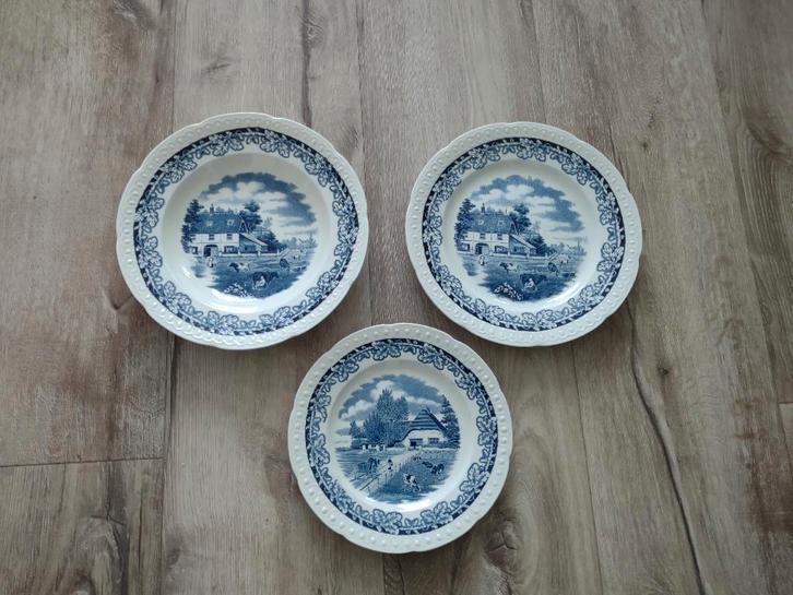 Prachtige antieke Delfts blauwe borden set, Boerenhoeve., Antiek en Kunst, Antiek | Wandborden en Tegels, Ophalen of Verzenden