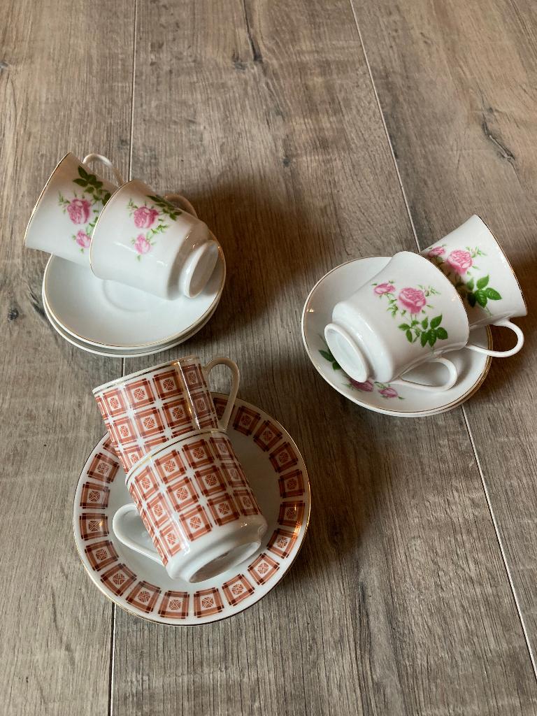Vintage antiek kinderservies serviesje kop en schotels 6x, Antiek en Kunst, Antiek | Servies los, Ophalen of Verzenden