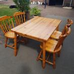 Massief grenen tafel + 4  stoelen, Huis en Inrichting, Tafels | Eettafels, Ophalen, Gebruikt, 100 tot 150 cm, 50 tot 100 cm
