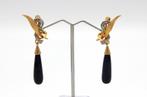 18 kt gouden oorbellen goudsteen, briljant, smaragd, vintage, Sieraden, Tassen en Uiterlijk, Antieke sieraden, Ophalen of Verzenden