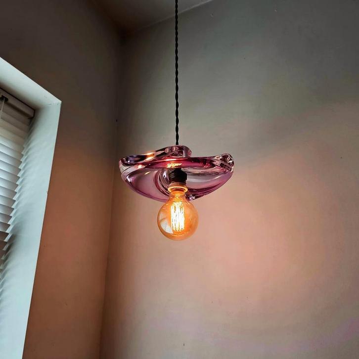 Vintage Val Saint Lambert glazen hanglamp, Huis en Inrichting, Lampen | Kroonluchters, Zo goed als nieuw, Ophalen of Verzenden