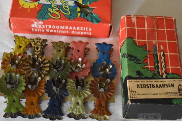 10 oude gekleurde kerstboom knijpers + gedraaide kaarsjes, Diversen, Kerst, Gebruikt, Ophalen of Verzenden