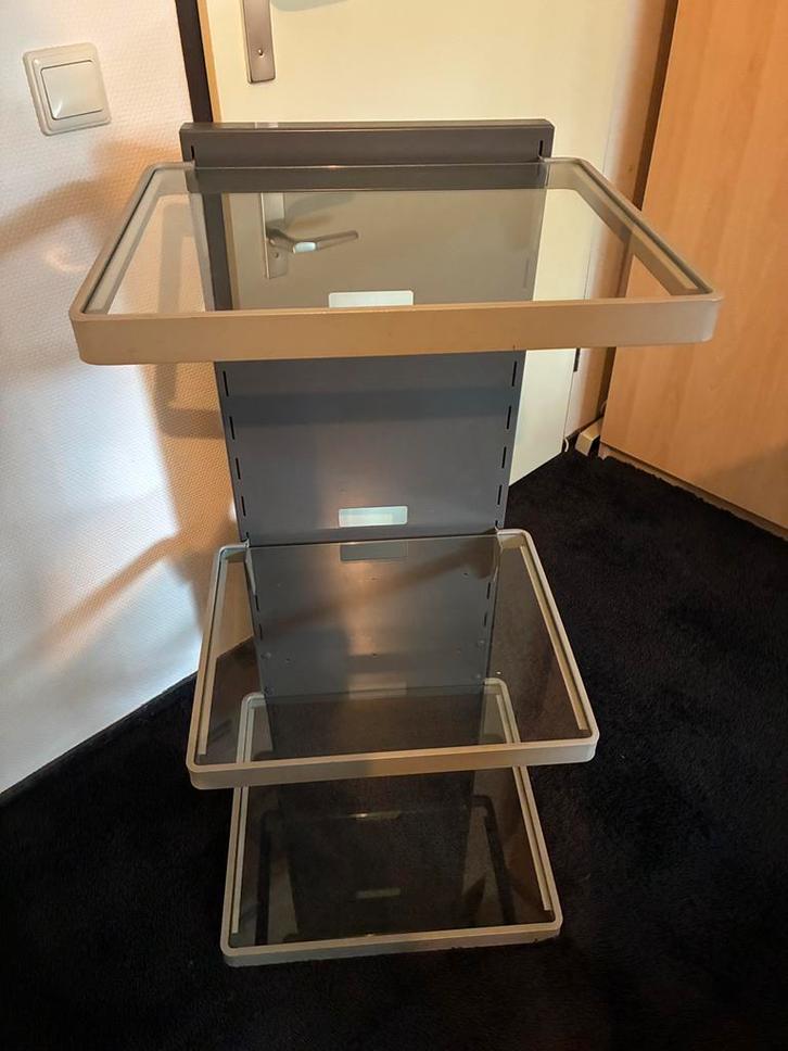 Design audiomeubel met 3 in hoogte verstelbare glazen drager, Audio, Tv en Foto, Overige Audio, Tv en Foto, Zo goed als nieuw