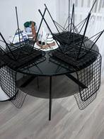 Eettafel 120cm met glasplaat en 4stoelen zgan, Huis en Inrichting, Verzenden, Rond, Zo goed als nieuw, 75 cm of meer