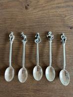 Antieke vezilverde thee lepels met dieren motief, Ophalen of Verzenden