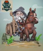 3D-geprint Gandalf op Kar – Schattige Fantasy Miniatuur, Ophalen of Verzenden, Nieuw, Figuurtje(s)