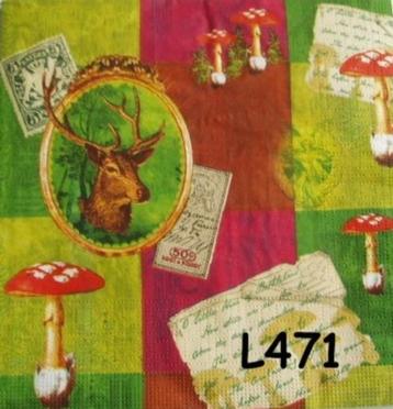 OPRUIMING servetten decoupage – hert + paddenstoel L471 –7x beschikbaar voor biedingen