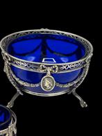Antiek Zilver & Blauw glas 3 stuks, Antiek en Kunst, Antiek | Goud en Zilver, Verzenden, Zilver