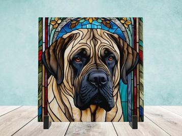 Engelse Mastiff Glas in lood tegel incl houder beschikbaar voor biedingen