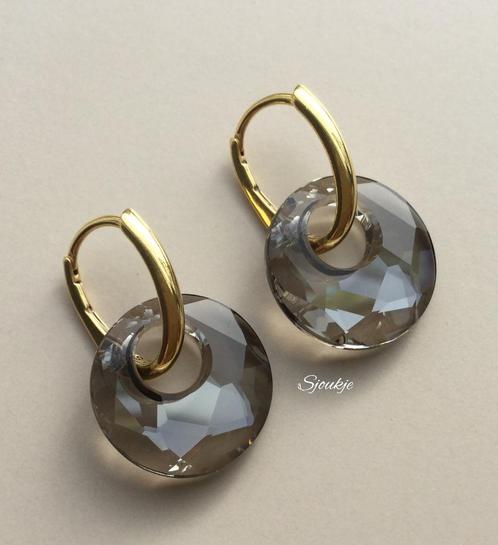 Oorbellen creolen Swarovski kristal NIEUW goud zilver parel, Sieraden, Tassen en Uiterlijk, Oorbellen, Nieuw, Hangers, Goud, Grijs