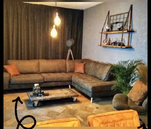 Groene Hoekbank met Loungestoel, Huis en Inrichting, Banken | Complete zithoeken, Zo goed als nieuw, Stof, Ophalen