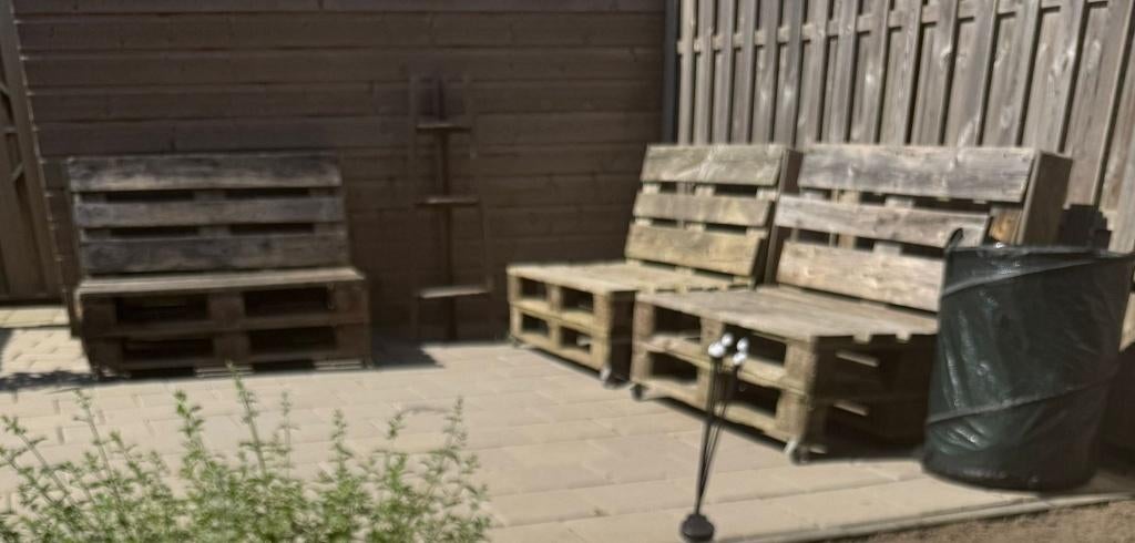 Euro pallet banken (tuinset), Ophalen, Gebruikt, Hout