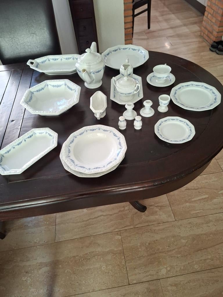 Rosenthal 11-delig servies wit/blauw, Antiek en Kunst, Antiek | Servies compleet, Ophalen
